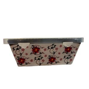 Temptations By Tara Holiday 12 oz Mini Loaf Pan Ovenware Plastic Lid Cardinal